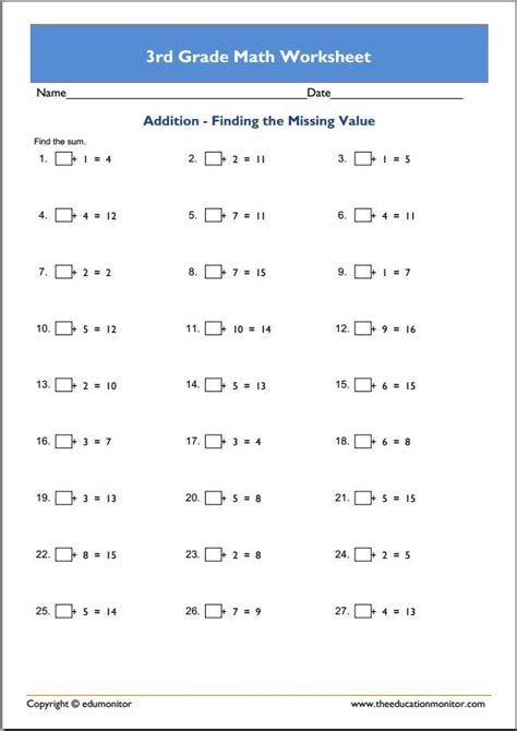These grade 3 math worksheets are made up of horizontal division questions, where the math questions are written left to right. 3rd Grade Math Worksheets pdf - EduMonitor | 3rd grade math worksheets, Mathematics worksheets ...