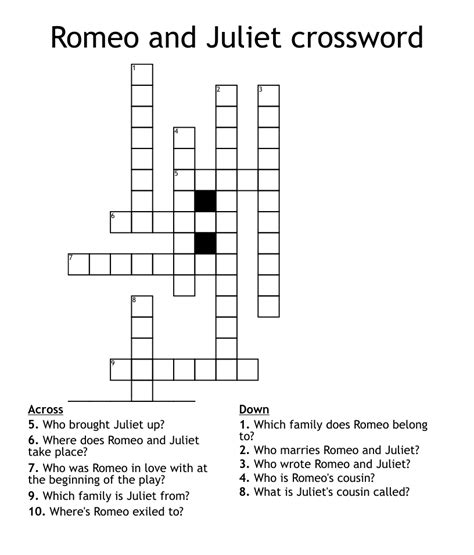 Romeo And Juliet Crossword Wordmint