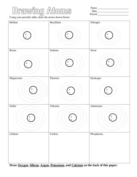 (use periodic table for mass). Drawing Atoms Worksheet for 9th - 12th Grade | Lesson Planet
