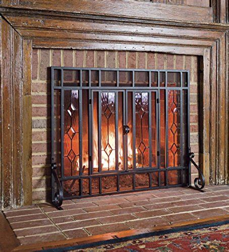 Plow And Hearth Small Diamond Fireplace Screen With Hinged Doors Beveled