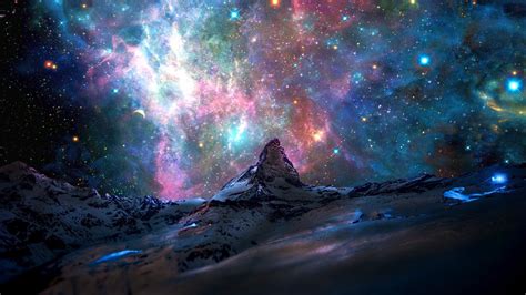 Stars Mountain Space Nebula Landscape
