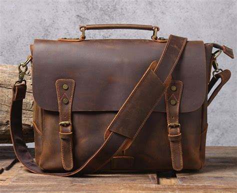 Handmade Full Grain Rustic Leather Messenger Bag Leather Etsy Brown
