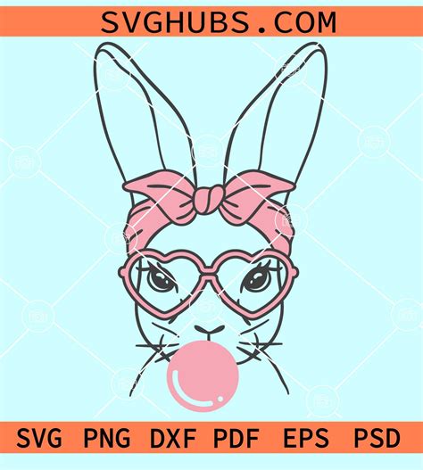 Bubblegum Easter bunny with bandana svg, Bunny with sunglasses svg