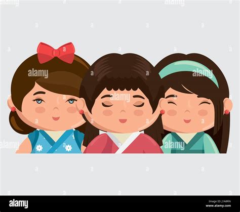 cute japanese girls group kawaii style stock vector image and art alamy