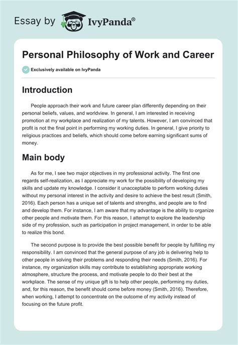 Personal Philosophy Of Work And Career 370 Words Thesis Example
