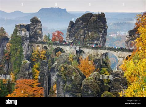 Bastei Bridge In Saxon Switzerland In Autumn Hi Res Stock Photography