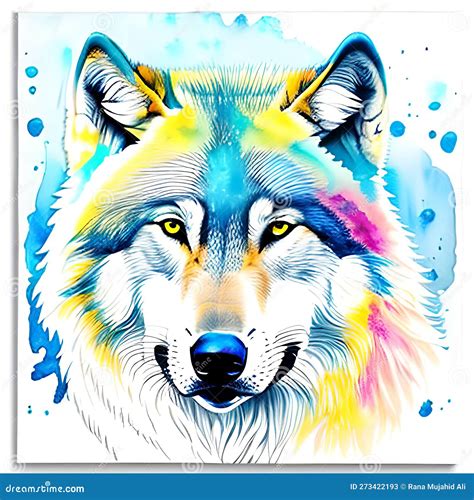 Wolf Head Double Exposure Watercolors Art Stock Image Image Of