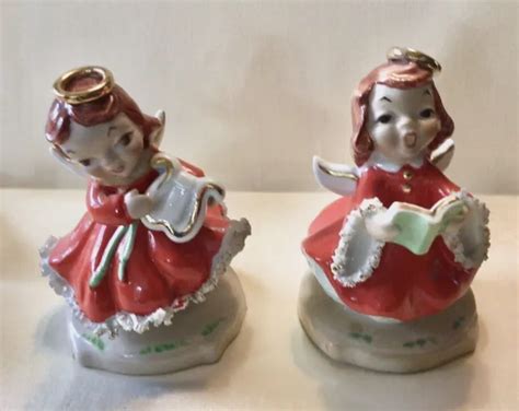 Vintage Christmas Choir Pair Angels 1950s Japan Porcelain Girl