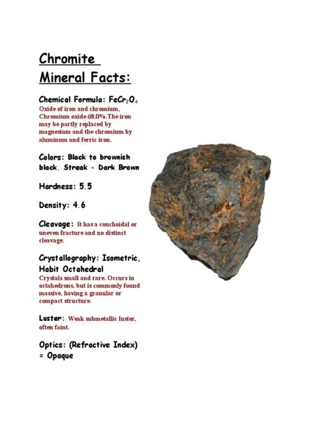 Chromite Mineral Facts Minerals Chromium