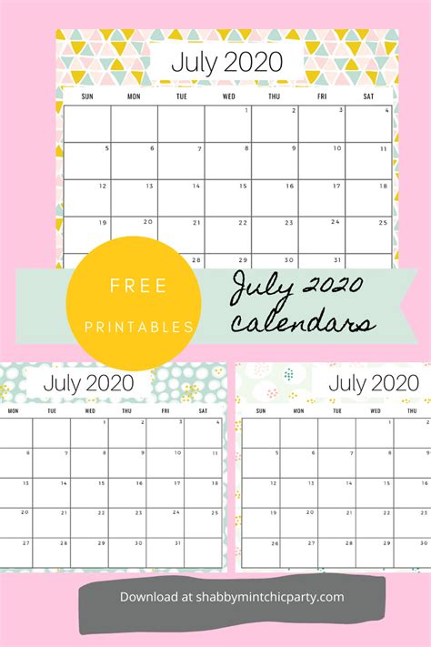 July Month Calendar Free Printable Shabby Mint Chic Party