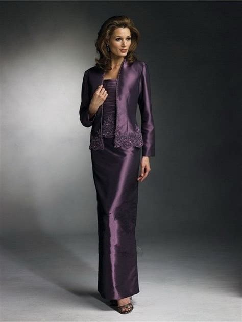 Elegant Purple Long Sleeve Mother Of The Bride Pant Suits With Jacket Strapless Floor Length