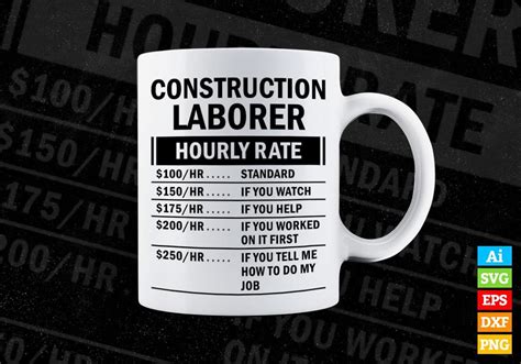 Funny Construction Laborer Hourly Rate Vector T Shirt Design Svg Files