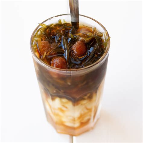 Vietnamese Refreshing Iced Dessert Drink With Seaweed Lotus Seeds