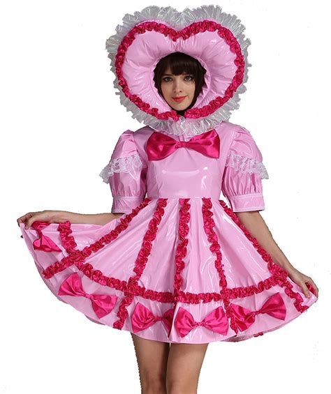 Gocebaby Adult Baby Sissy Lockable Maid Pvc Pink Dress Uniform Costume
