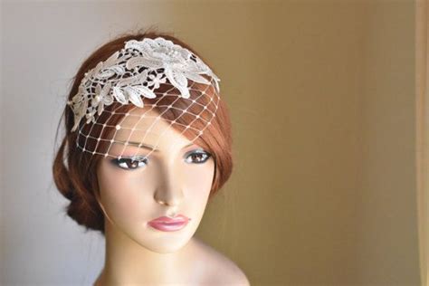 Bridal Headband Birdcage Veil Ivory Birdcage Veil Headband Lace
