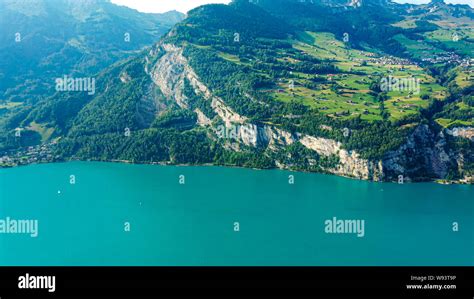 Lake Walensee In The Swiss Alps Of Switzerland Aerial Photography