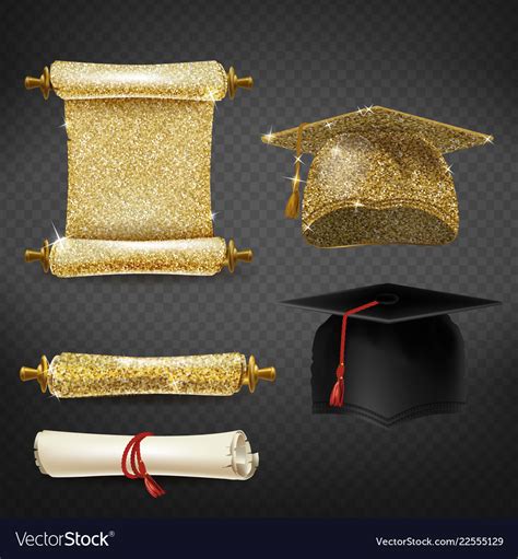 Set With Graduation Caps And Diplomas Royalty Free Vector