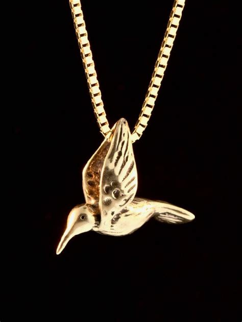 Hummingbird Necklace 14k Gold Solid 14k Gold Charm Etsy