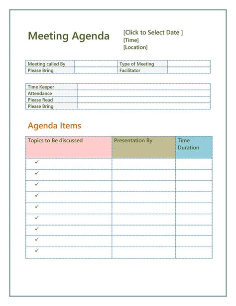 A Meeting Agenda Is Shown In The Form Of A Blank Sheet With Information
