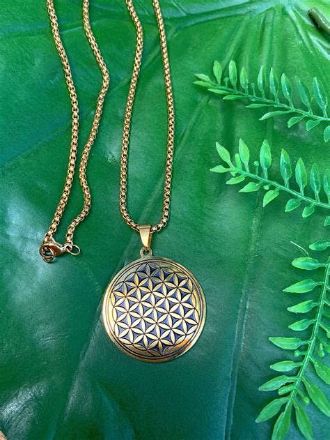 Flower Of Life Necklace On Gold Chain Sacred Geometry Necklace Gold