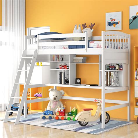 Buy Harper And Bright Designs Twin Loft Bed With Desk For Kids Wood Bunk