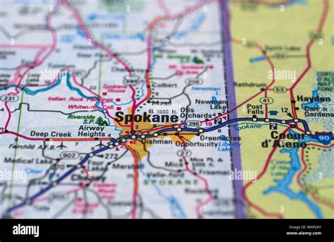 Spokane Washington State Road Map Stock Photo Alamy