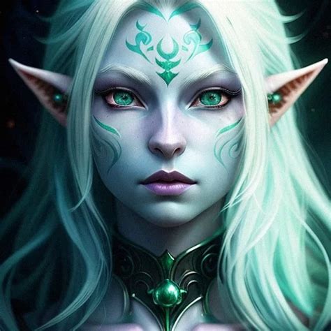 Ai Art Generator Blue Skinned Female Moon Elf White Hair Beautiful