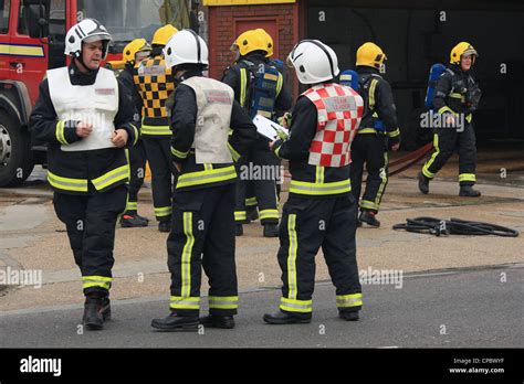 London Fire Brigade Incident Commanders At Ba Control Point During A