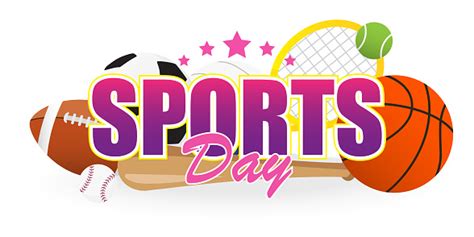 Sports Day Banner Vector Illustration Text With Sport Equipment