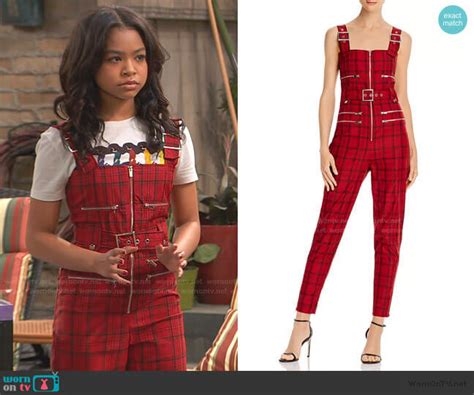 Wornontv Nias Red Plaid Belted Jumpsuit On Ravens Home Navia Robinson Clothes And Wardrobe