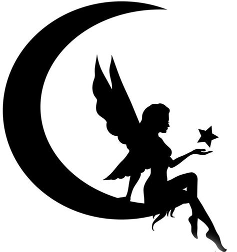 Tinkerbell With Moon Vector Fairy On Moon Silhouette Fairy With Moon