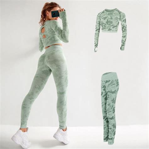 camouflage yoga suit gym fitness tracksuit women sexy seamless sportswear croptop leggings