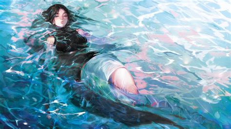 anime girl floating in the water 4k 6 2612 wallpaper