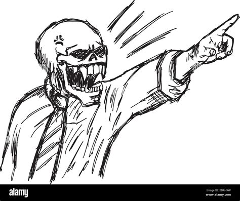 Illustration Vector Hand Drawn Doodle Angry Skeleton In Business Suit