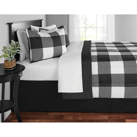 Mainstays Black And White Buffalo Plaid Bed In A Bag Coordinating