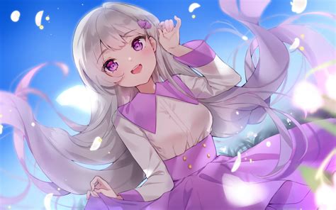 Download 2560x1600 White Hair Purple Eyes Anime Girl Long Hair