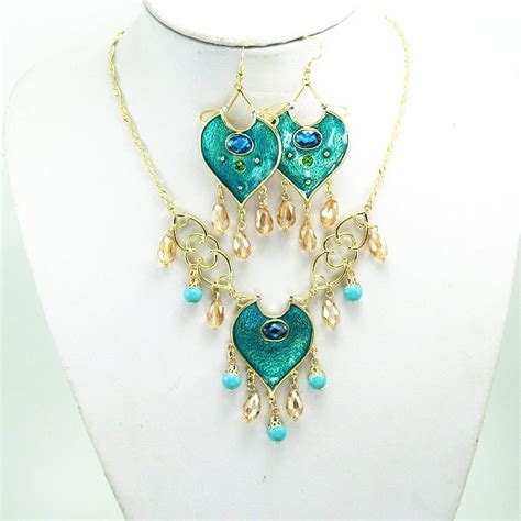 2019 Aladdin Princess Jasmine Heart Necklace Earrings Set Naomi Scott Props Cosplay