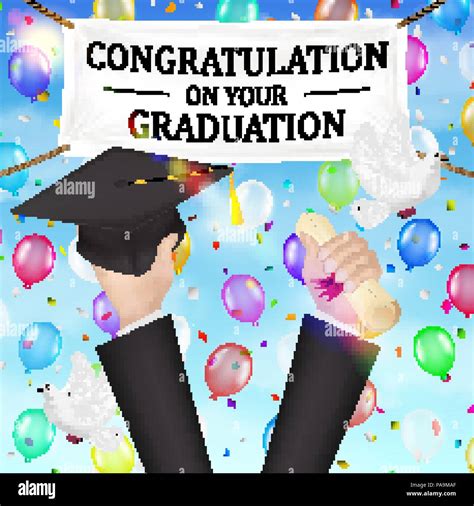 Congratulations Graduation Banner And Diplomahat Stock Vector Image
