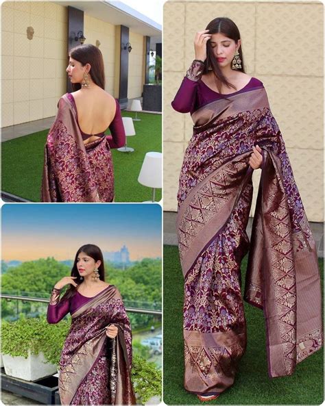 Wine Color Lichi Silk Banarasi Saree Indian Wedding Wear Saree
