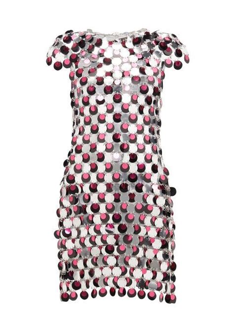 Paco Rabanne Sequinned Three Tone Chainmail Dress Womens Pink Silver Chainmail Dress