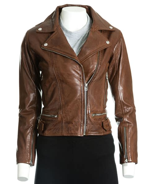 Womens Brown Asymmetric Leather Biker Jacket Leather Shop