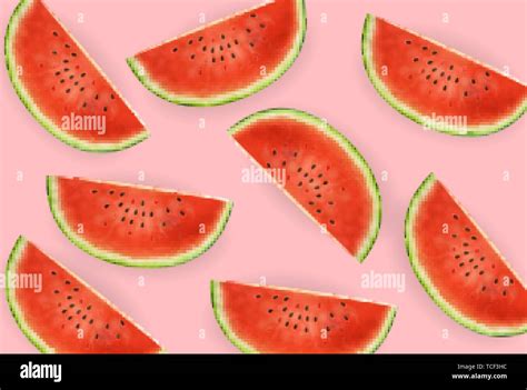 Watermelon Slices Vector Realistic Summer Tropic Refreshing Banner 3d