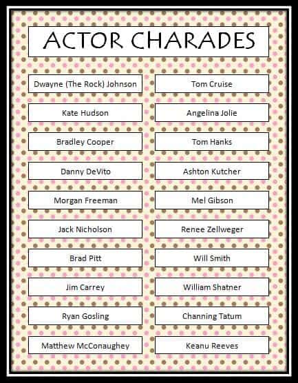 Actor Charades Free Printable Game Moms And Munchkins