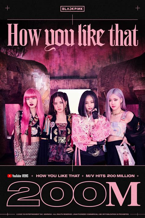 200703 Blackpink How You Like That M V Hits 200 Million Views On Youtube [official Poster