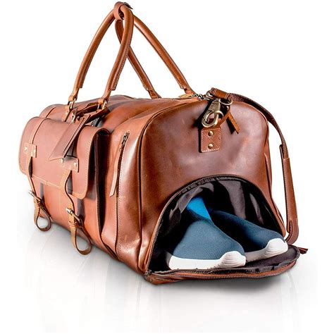 Komalc Leather Travel Duffel Bags For Men And Women Full Grain Leather