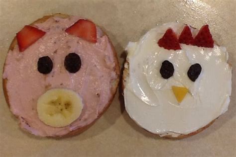 Made These Mini Bagel Pigs And Chickens For Preschool Snack Today Down