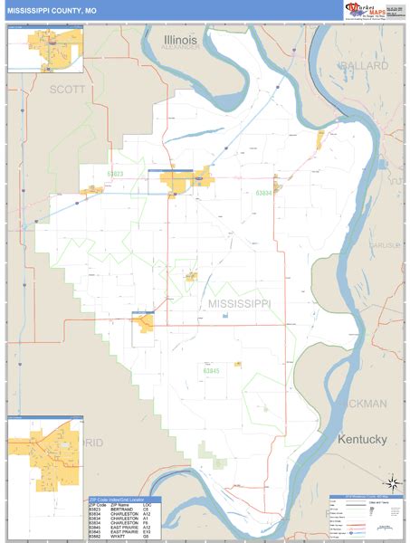 Mississippi County Missouri Zip Code Wall Map