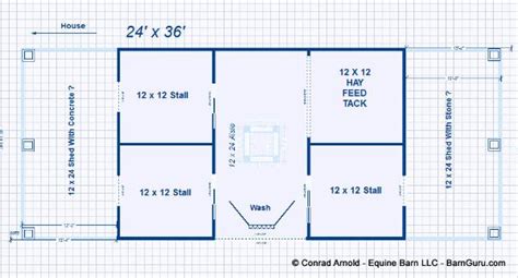 Free three and four stall horse barn plans from barntoolbox.com. 3 Stall Horse Barn Plan