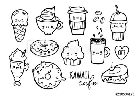 Ausmalbilder und malvorlagen ausmalbilder.info letztes update : Kawaii cafe. Various cute food. Hand drawn vector set. All ...
