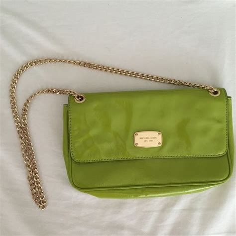 Michael Kors Green Leather Gold Chain Purse Very Good Pre Owned